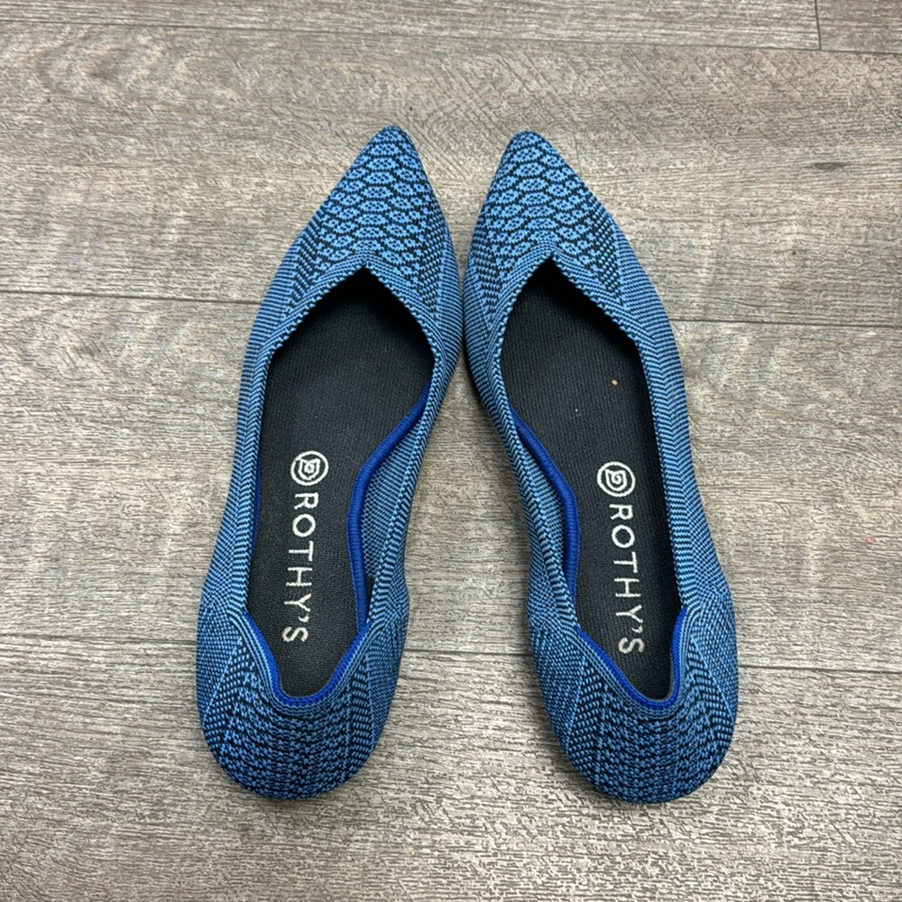 Rothy's Blue Python Point Toe Flats